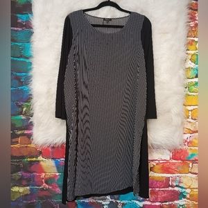 Cupio Black and White Striped Long Sleeve Semi Sheer Dress Size L